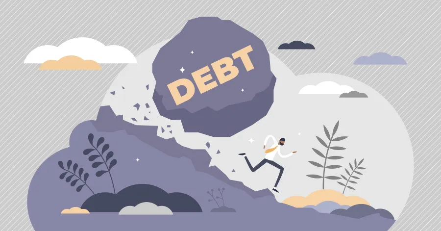 Debt following figure down a hill