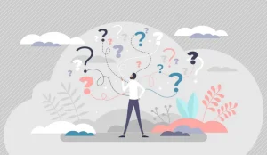 man choosing which solution to pick graphic