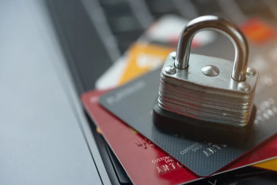 Padlock on top of credit cards